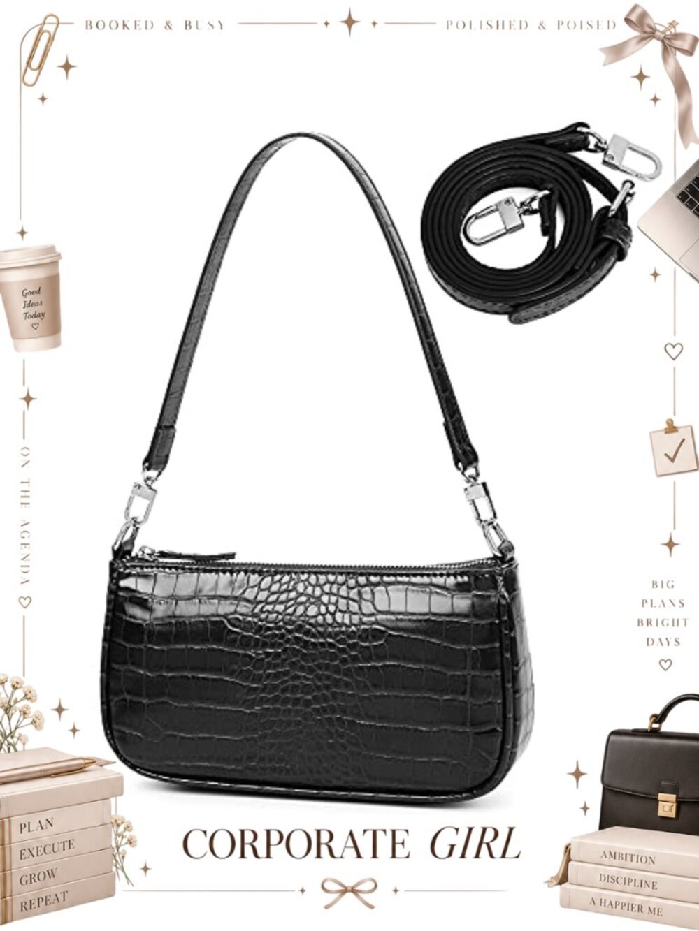 Faux Leather Mini Crossbody Shoulder Bag Detachable Strap Y2K Purse